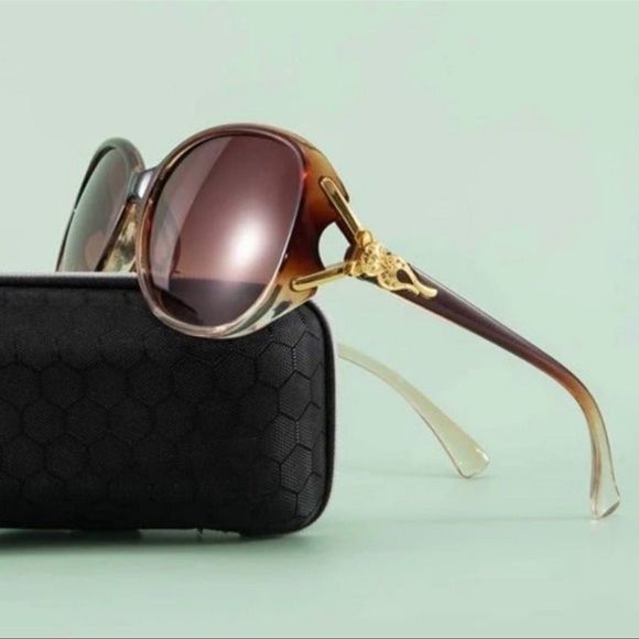 Brown & Gold Ombre Oversized Sunglasses Boho Glasses - Picture 2 of 4